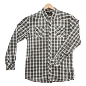 Scotch & Soda Mens XXL Western Pearl Snap Shirt Black Gray Plaid Cowboy